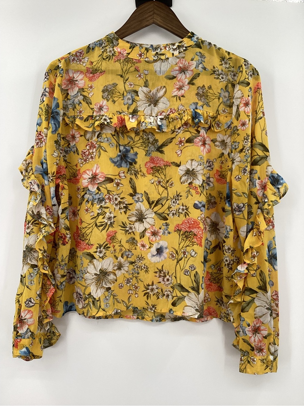 Haute Monde Yellow Floral Ruffle Blouse